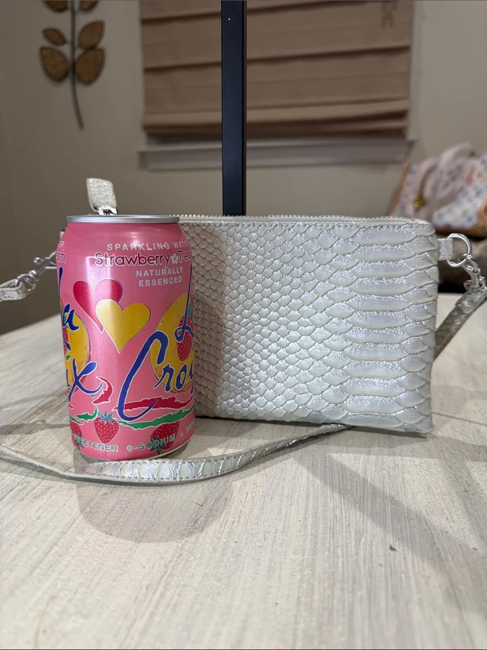 Textured Pearl Cream Wristlet Clutch with Detachable Strap